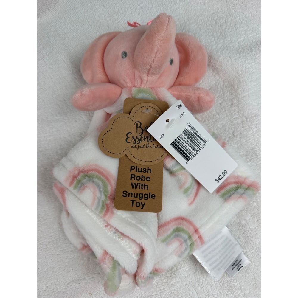 Baby Essentials Pink Elephant Rainbow Plush blanket Lovey Snuggle Toy security